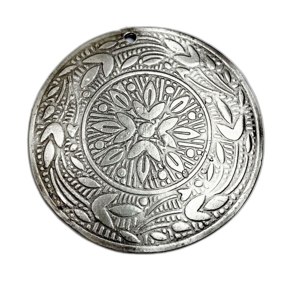 Vintage Silver w Grey Printed Design Medalion Pendant
